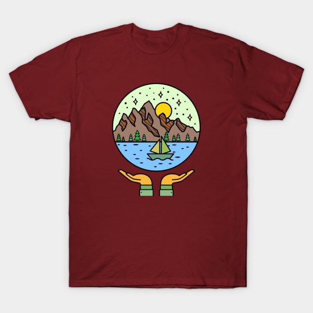 MOUNTAIN AND SEA LANDSCAPE T-Shirt by CloudyStars